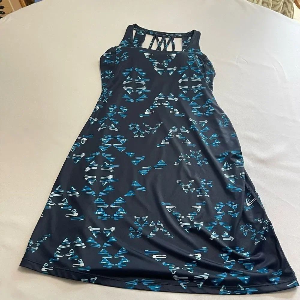 Toad & Co Aquaflex Dress Blue Womens Small Built In Bra Strappy Tank Stretchy